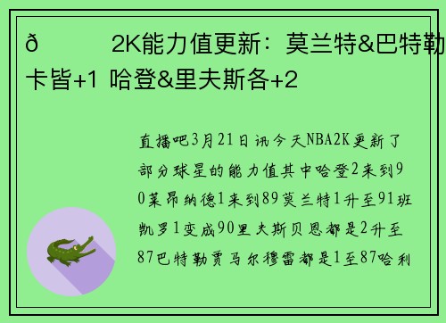 👀2K能力值更新：莫兰特&巴特勒&小卡皆+1 哈登&里夫斯各+2